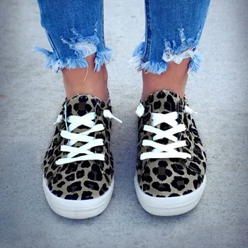 

Womens Classic Leopard Print Flat Breathable Canvas Shoe Comfort Slip-On Sneaker