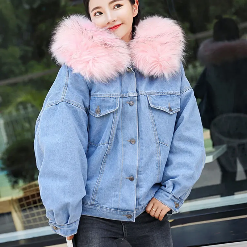 Denim jacket women winter coat single breasted outerwear warm cotton women jacket hoodies women coats hooded bomber jackets coat