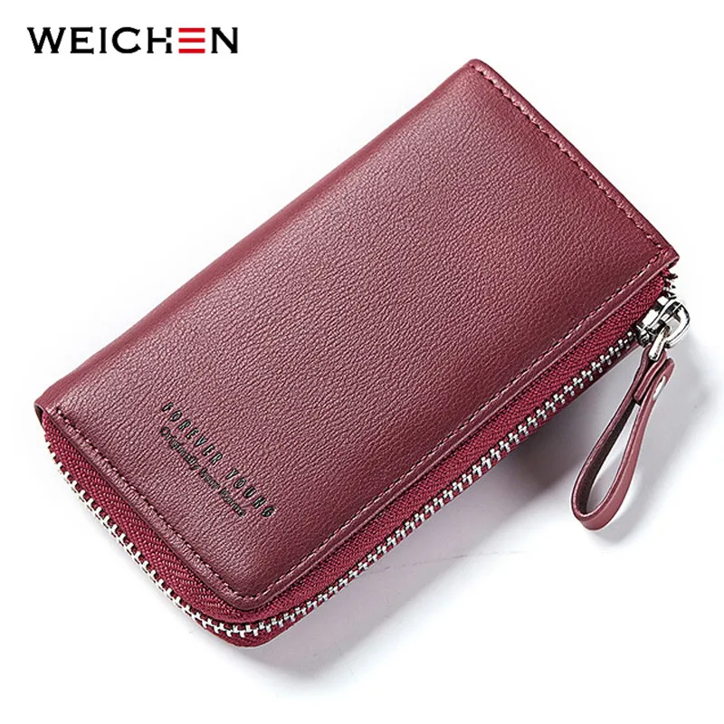 

WEICHEN Lady Key Wallet Women PU Leather Solid Key Chain Zipper Girl Housekeeper Keys Cover Organizer Case Female Key Holder Bag