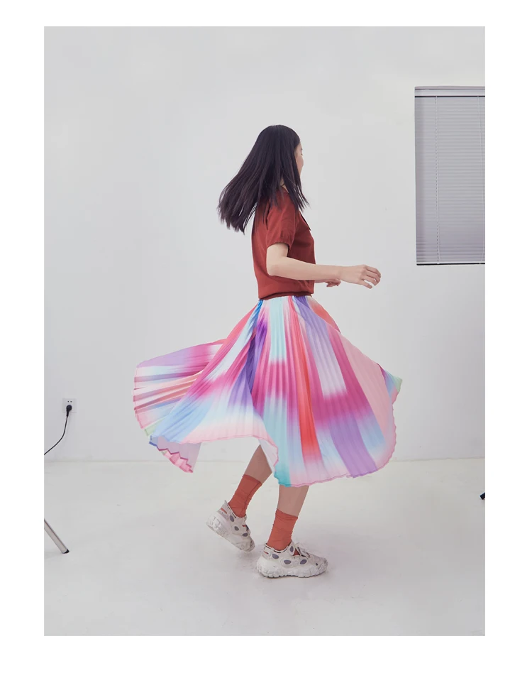 

HOT SELLING Miyake fashion Color stripes pleated skirt waist skirts IN STOCK