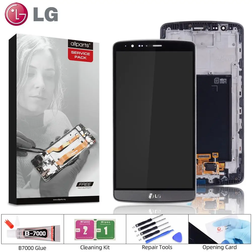 Дисплей для LG G3 LCD D850 D851 D855 в сборе с тачскрином на рамке черный белый золотой
