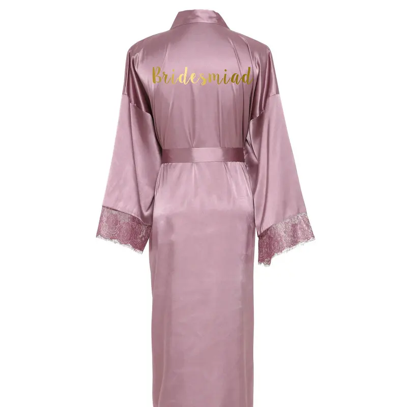Mauve bridesmaid Новые шелковые, атласные, с кружевами халаты белая кружевная обувь для подружки невесты Свадебные платья Одежда для невесты на свадьбу, одежда с длинными банный халат; банный - Цвет: Mauve bridesmaid
