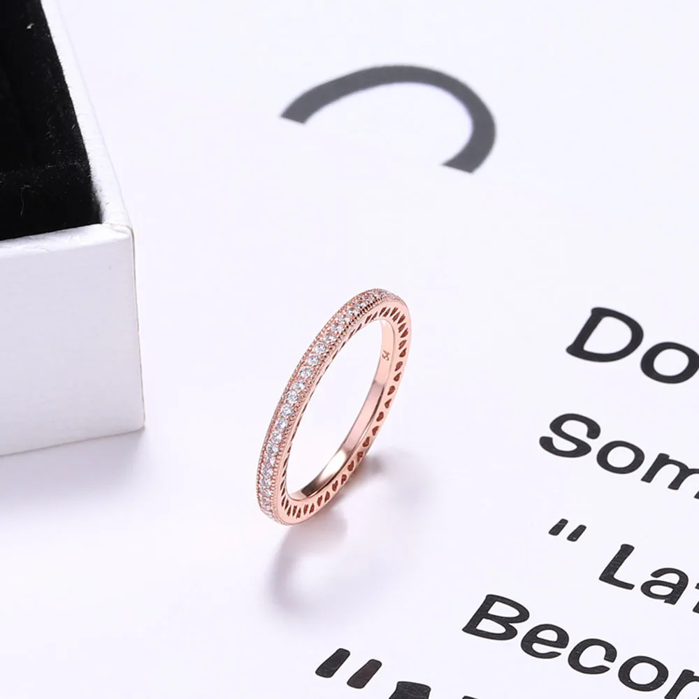 Rose/Gold/Silver Color Sterling Silver 925 Ring Hearts of Ring With Bling Zircon CZ Jewelry for Women Wedding Party Gift