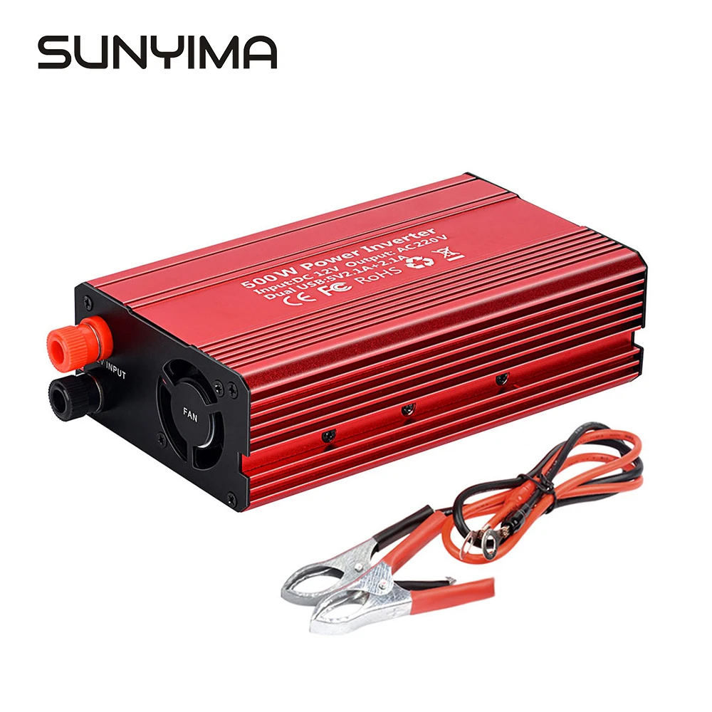 

SUNYIMA 500W Inverter DC12V To AC110V/220V Dual USB Fast Charge EU/US Plug For Home Transformer Power Adapter