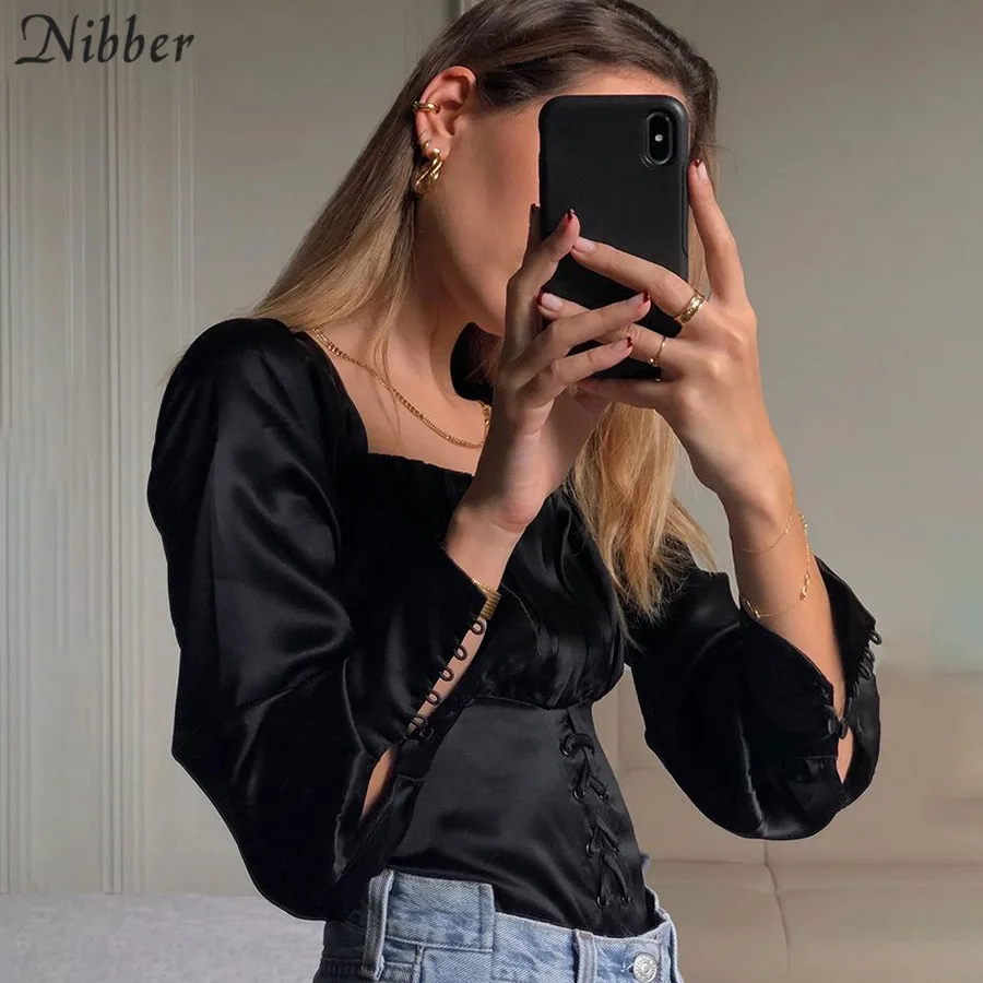 NIBBER элегантные рубашки женские длинные рукава Высокая талия сексуальные топы Вечеринка клуб Пляж Отдых Весна Новая мода французские романтики