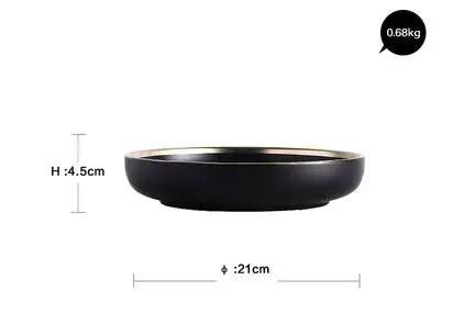 Европейский Стиль Золотая инкрустация черно-белая керамическая Бытовая рисовая чаша для супа, салата простая плоская тарелка для стейка посуда - Цвет: 21 cm Deep Plate