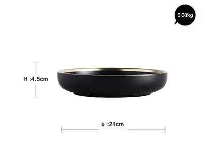 21 cm Deep Plate Европейский Стиль Золотая инкрустация черно-белая керамическая Бытовая рисовая чаша для супа, салата простая плоская тарелка для стейка посуда - Цвет: 21 cm Deep Plate