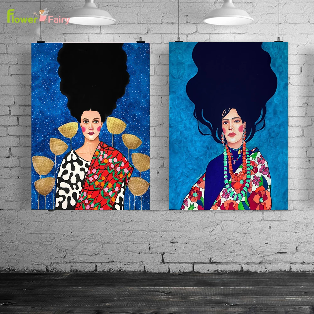 

Fashion Girl Wall Art Canvas Painting Ethnic Style Modern Woman Nordic Poster Wall Pictures For Living Room Home Decor Unframed