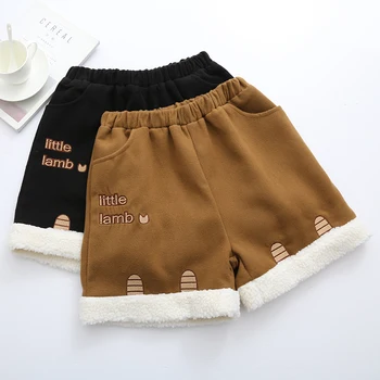 

Autumn Winter Fleece Women Short Japanese Style High Waist Sweet Bow Woolen Shorts Cashmere Patchwork Thicken Wide Leg Shorts
