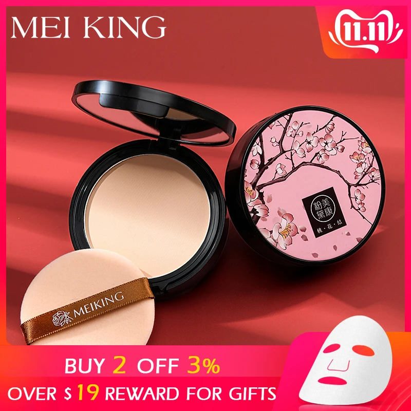 

MEIKING Natural Face Powder Smooth Loose Oil control Mineral Foundations Brighten Concealer Make Up Pressed Powder With Puff