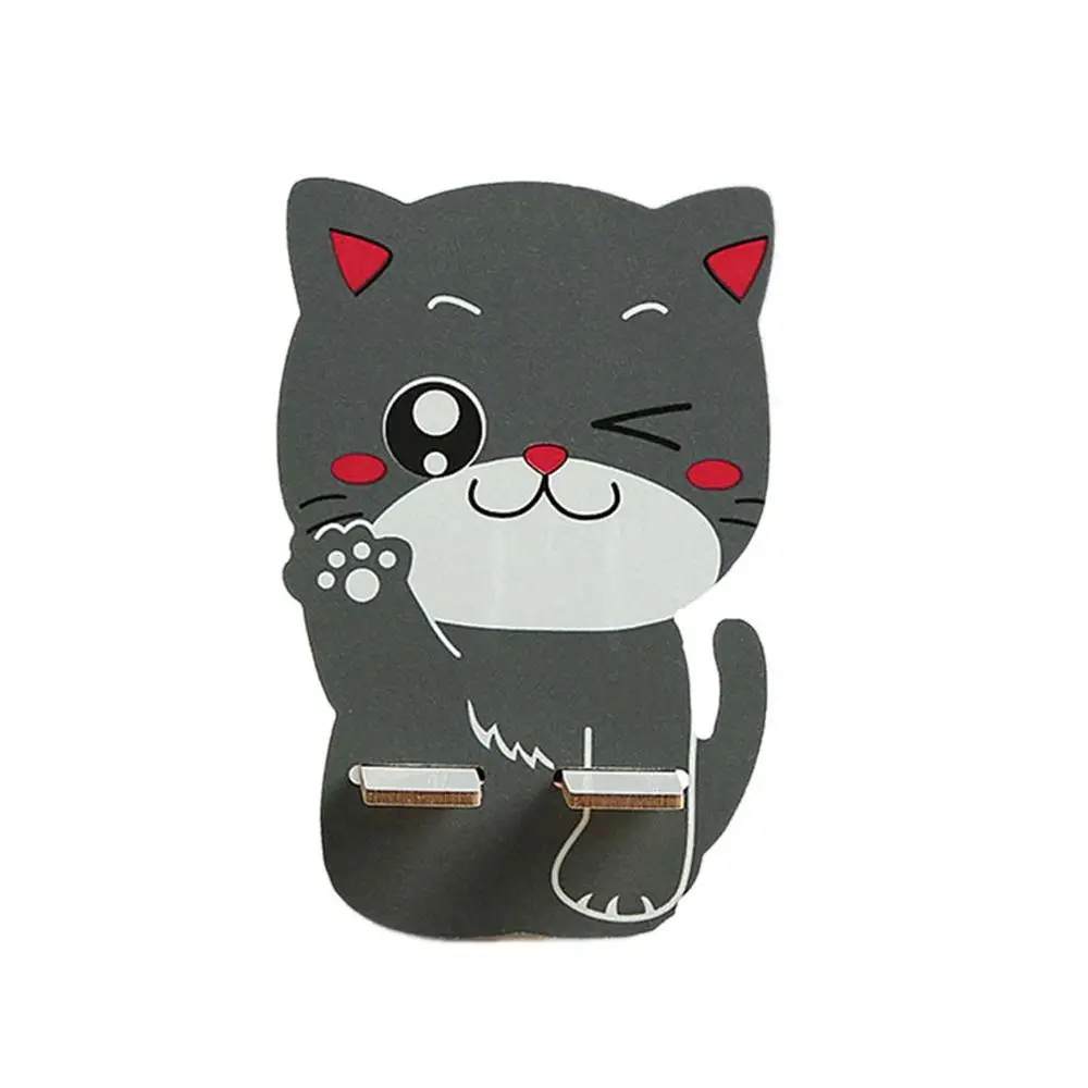 Милый держатель для мобильного телефона с рисунком кота, деревянный переносной держатель для мобильного телефона, настольный сотовый телефон, подставка - Цвет: Серый