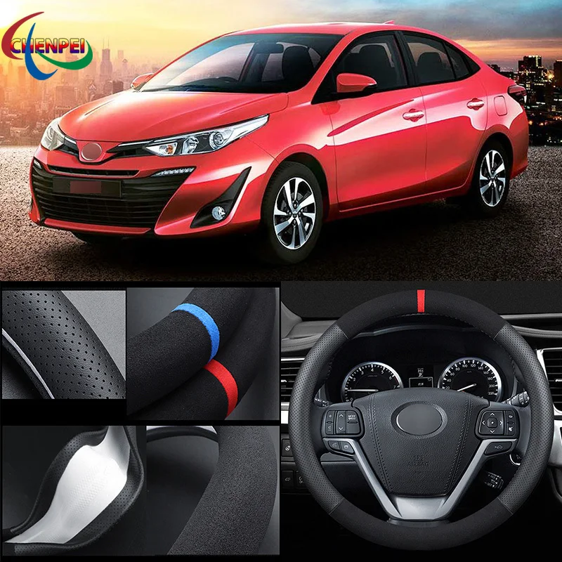 

38cm Non-Slip Dreathable Suede steering wheel cover For Toyota Vios Car Interior decoration accessories
