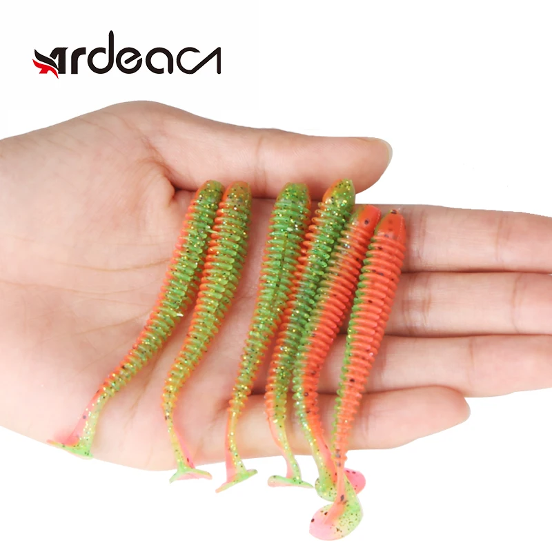 ARDEA10pcs/lot 80mm 1.9g Artificial Silicone Soft Bait Worms Swimbaits Fishing Lure T Tail Baits Bass Fly Fishing Bait grub lure
