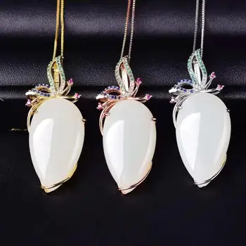 

Package S925 natural Xinjiang and Tian Baiyu pendant with pure silver necklace seiko mosaic