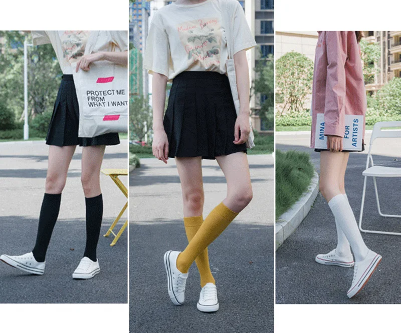2 Pairs Women Cotton Knee High Socks Black White Solid color Fashion Casual Calf Sock Female Girl Party Dancing Sexy Long Socks sockwell compression socks