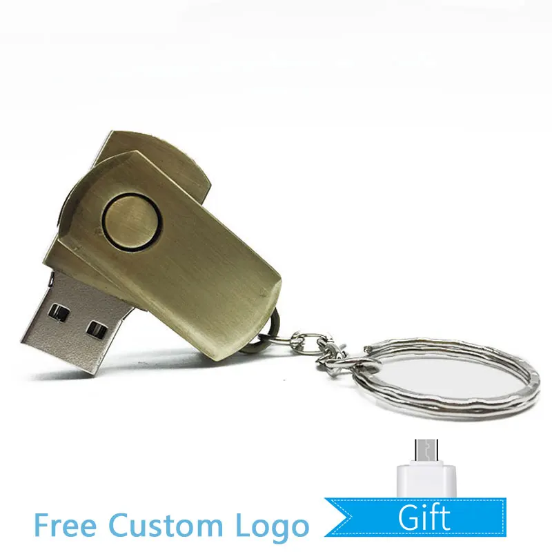 Gold Креативный USB флеш-накопитель 4 ГБ 8 ГБ Флешка 16 ГБ флеш-накопитель 32 Гб 64 Гб металлическая USB флеш-карта диск 128 Гб Серебряный Поворотный Бесплатный Пользовательский логотип - Цвет: Gold