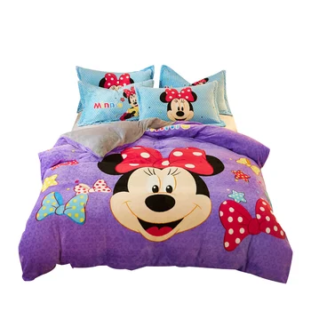 

Disney Purple Minnie Mouse bedding set Twin Size Bed Linens Flannel Bedspread Queen Coverlets for Girl's Room Kids Winter Season