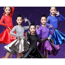 Платье для латинских танцев для девочек, кружевное платье с длинными рукавами, стандартные платья для бальных танцев для детей, одежда для выступлений, одежда для сальсы