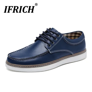 

Spring Men Casual Big Size Shoes Blue Fashion Casual Sneakers Brand Lace Up Footwear Men Comfortable Leather Mens Walking Shoe