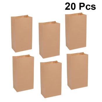 

20Pc Kraft Paper Bags Square Design Portable DUtility Candy Containers Gift Bag Party Favors for Wedding Banquet Food Birthday