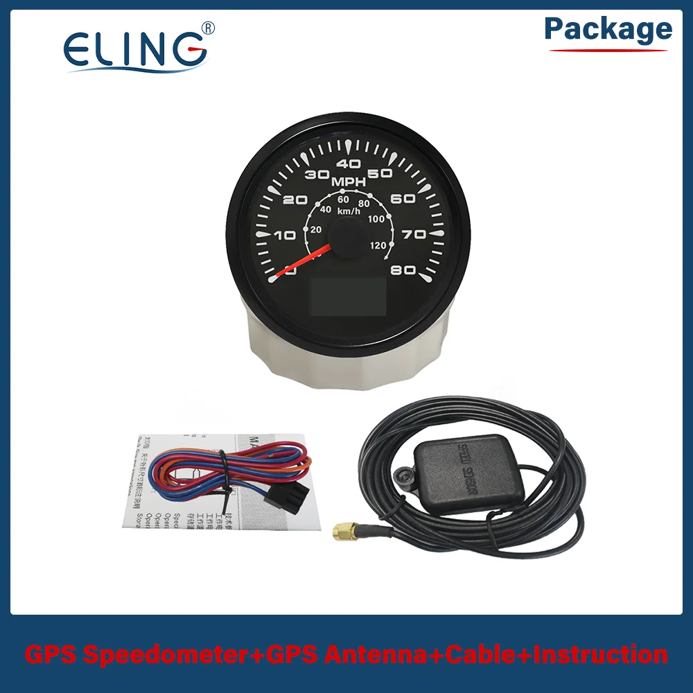 ELING 85mm GPS Speedometer Speedo Velometer 35 MPH 50 km/h 80 MPH 120km/h 160 MPH 220 km/h 200 MPH 300km/h for car boat