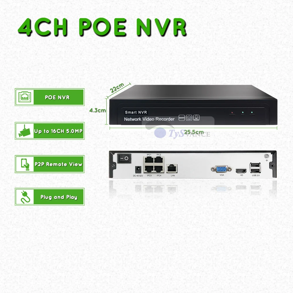TySvance 4ch 5MP POE Комплект H.265 система видеонаблюдения до 16ch NVR наружная Водонепроницаемая ip-камера сигнализация видеонаблюдения Видео P2P