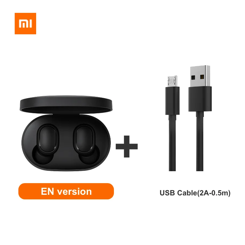 EN add cable Xiaomi Redmi Airdots Xiaomi беспроводные наушники Голосовое управление Bluetooth 5,0 шумоподавление управление - Цвет: EN add cable