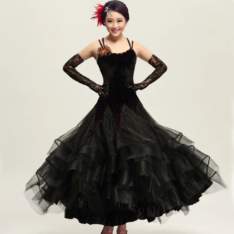 Ballroom Dance Dress Modern Waltz Standard Competition Black Dress S-XXL 