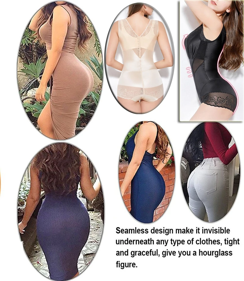 NINGMI Slimming Body Shapers Bodysuit Control Panties Waist Trainer One-piece Seamless Deep V Dress Shapewear Warm Uterus Corset