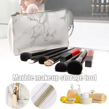 

Large Capacity Storage Bag With Zipper Marble Pattern PU Leather Makeup Storage Tool for Women Drop Shipping