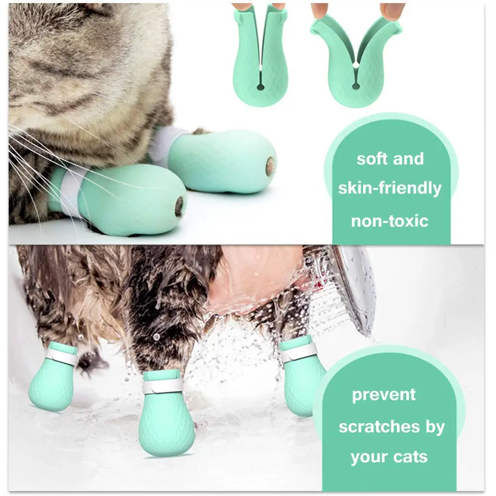 Обувь для кошек с защитой от царапин Регулируемая Защитная пленка для кошек для купания Мягкие силиконовые принадлежности для ухода за кошками проверяющая перчатка в форме лапы для кошек