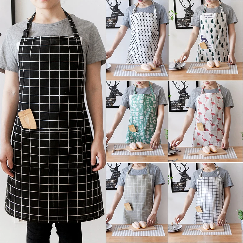 

Men Women Simple Geometric Pattern Cooking Kitchen Restaurant Bib Apron Dress with Pocket Oil-proof Sleeveless Clothes Cover