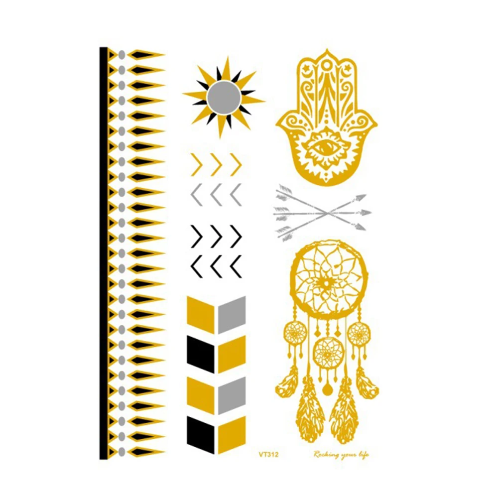 8 Metallic Waterproof Tattoo Gold Silver Women Fashion Henna Peacock Feather Design Face Freckle Temporary Tattoo Sticker - Цвет: 8
