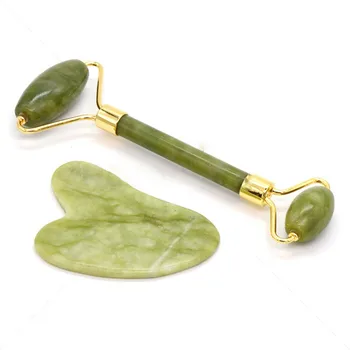 

Natural Quartz Roller Green Jade Stone Guasha Scraping Board Sets Facial Massage Skin Relaxation Beauty Care Neck Lift Face Slim