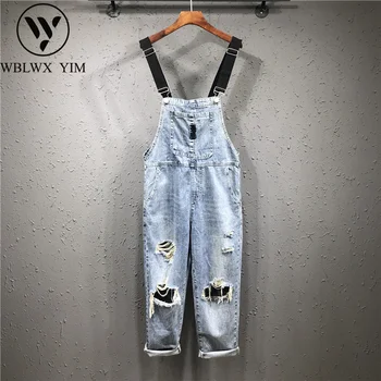 

Denim Overalls Women Spring Summer Fashion Hole Loose High Waist Jeans Romper Long Trousers Female Casual Denim Jumpsuit