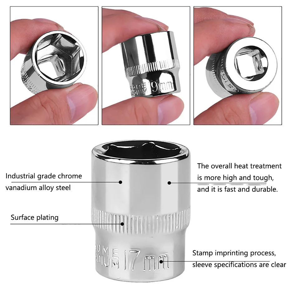 3/8 inch 7-22mm sleeve six angle sleeve Convert hair Hex Deep Socket Wrench Head Sleeve for Ratchet Wrench Auto Repair Hand Tool wrench socket set socket wrench head sleeve socket adapter converter ratchet wrench adapter