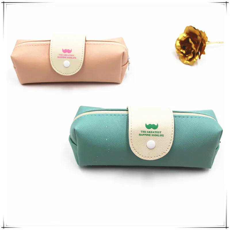 

Hipster Beard Pencil Case Pu Large-Volume Students Stationery Bag Simple Snap Closure Pencil Case WOMEN'S Bag