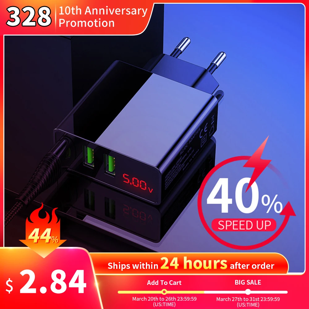 

LED Digital Display USB Charger Fast Charging For iPhone Charger 3 USB Fast Charging Wall Phone Charge For Samsung Xiaomi Huawei