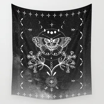 

Magical Moth Black Tapestry Wall Hanging Beach Throw Rug Blanket Camping Tent Travel Sleeping Pad Tapestry