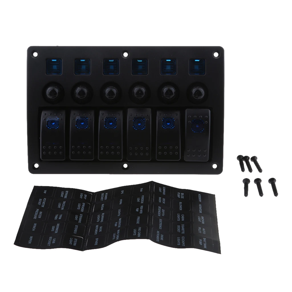 MagiDeal Waterproof 12V-24V 6 Gang Car Boat Circuit Rocker Switch Panel