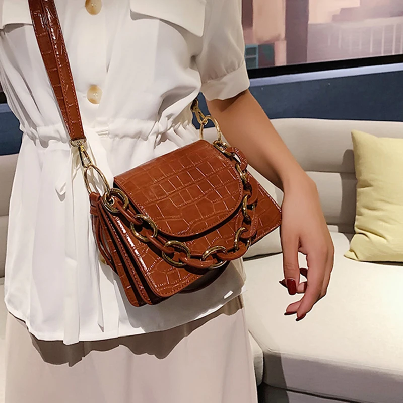 

Mini Stone Pattern Tote Bag Fashion Women Shoulder Bags Chic Chain Solid Color Messenger Bag For Women Casual Pu Small Handbag