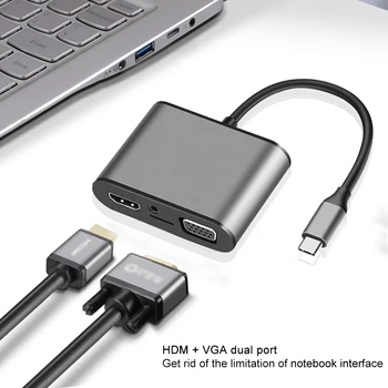 

8 In 1 Computer USB3.0 Aluminum Alloy TF Card Reader 4K HD Portable Type C To HDMI VGA USB C Hub Laptop Audio Port Cellphone