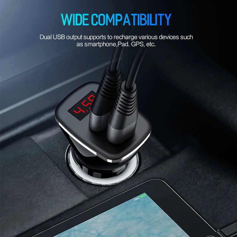 Автомобильное зарядное устройство QC 3,0 с двойным USB цифровым дисплеем для iPhone Xiaomi Mi 9 huawei P30 Pro, быстрое автомобильное зарядное устройство для телефона