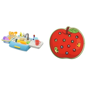 

1 Pcs 3D Cognitive Education Puzzle Toys Color Wood Toys & 1 Set Simulation Electric Dishwasher Sink Toy