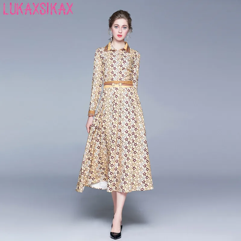 Новое весеннее осеннее женское тонкое длинное платье с отложным воротником и