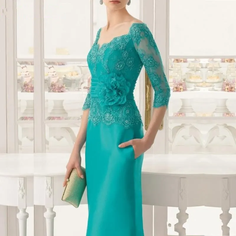 cabernet bridesmaid dress with sleeves Teal One Shoulder Draped Jersey Gown With 3D Flowers
