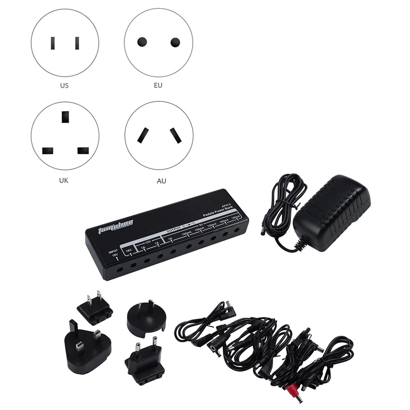 

AROMA APW-6 Guitar Effect Pedals Board Power Supply 9 Isolated Outputs 9V/12V/18V 7 Cables 1 Reverse Polarity 1 Daisy Voltage Pr