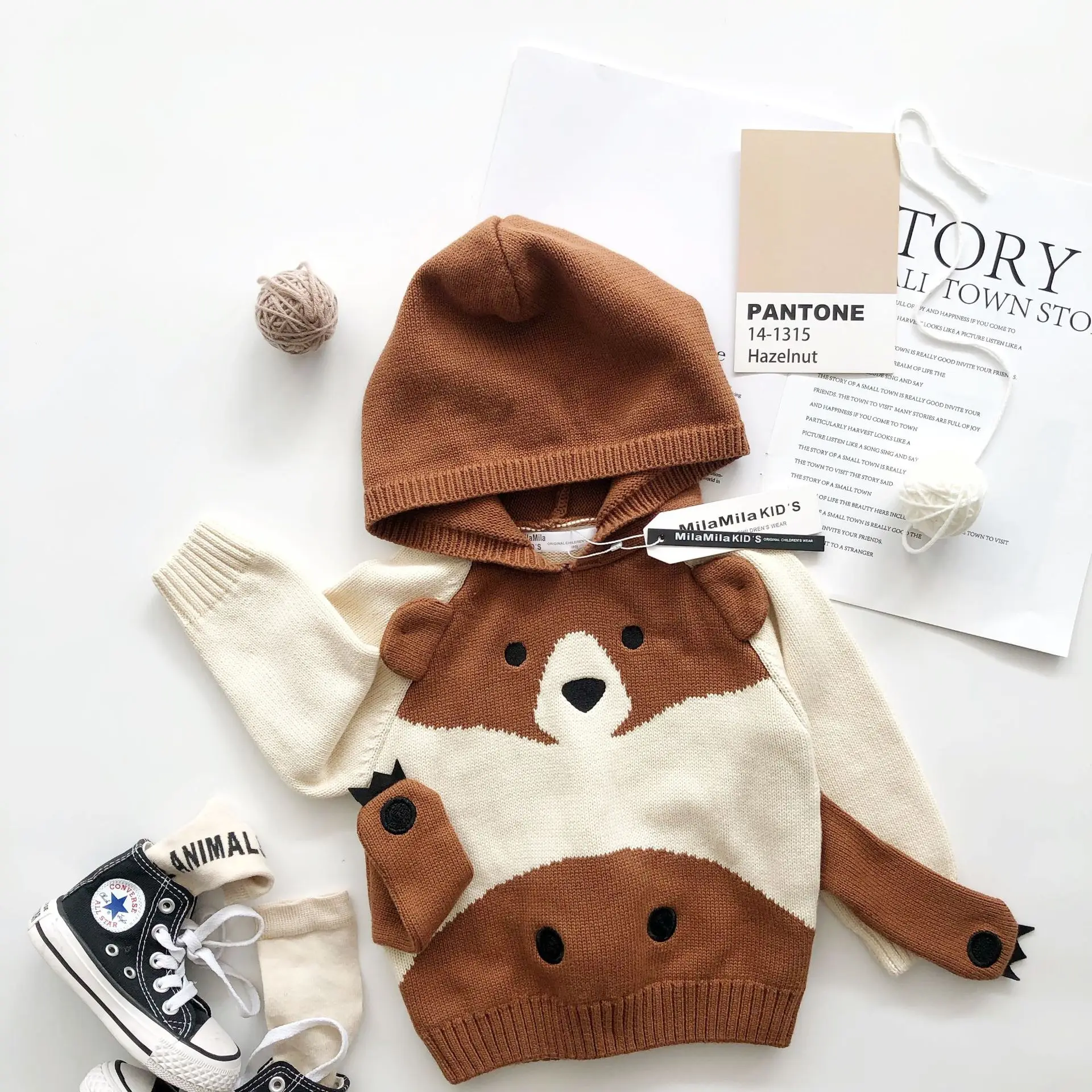 Tonytaobaby/осенне-зимняя одежда новая детская одежда для мальчиков и девочек хлопковая шапка с мишкой, свитер для малышей свитер для мальчиков свитер для девочек