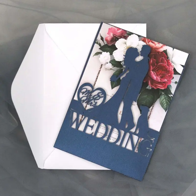  20pcs/set Laser Cut Bride Groom Wedding Invitations Card Invite Envelopes Kit for Engagement Person - 4.00009E+12