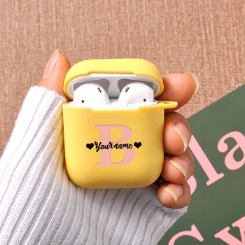 

Hard Dumb Matte Case For AirPods 1 2 Case for Bluetooth Wireless Airpods Accessories Yellow Cute DIY Customized Photo Letters